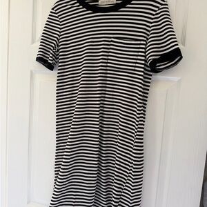 BRASS & ROE Black & White Striped Tee Midi Dress